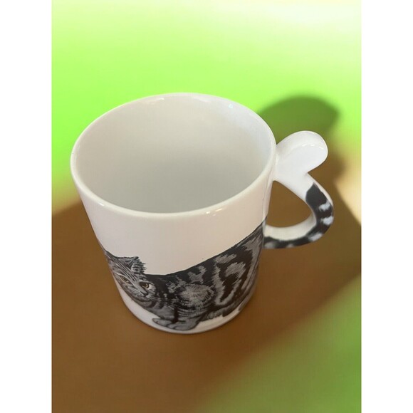 Kitty Cat Tail Handle Coffee Cup Mug Gray Striped Kitten Vintage Retro Cute Rare - Picture 6 of 6